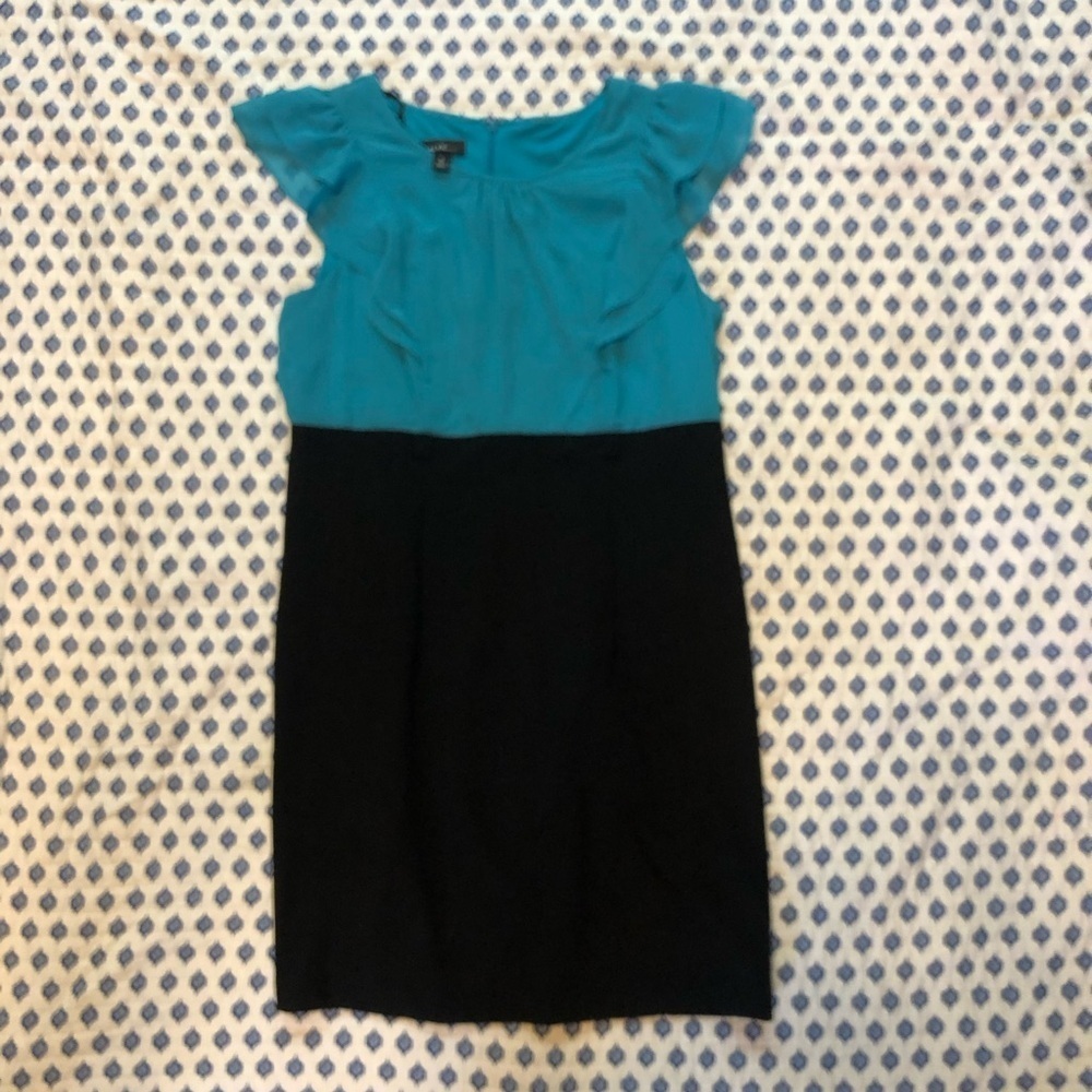 Teal and black Ruffled Fitted Sheath Dress for Work  Alyx 16